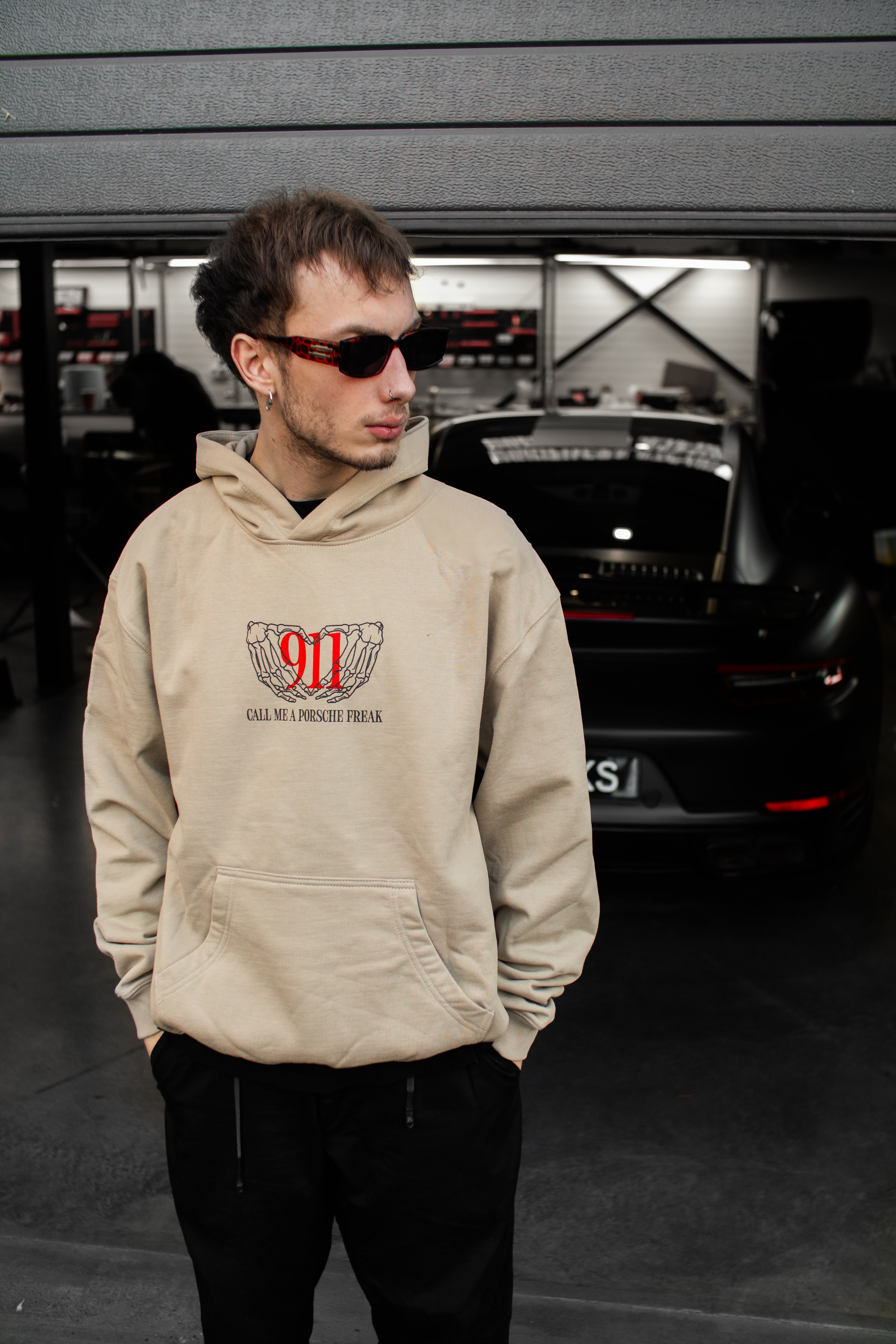 Hoodie "Call me Porsche" Beige